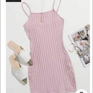 Dusty Pink - Bodycon Ribknit - Cami Spaghetti Strap Dress